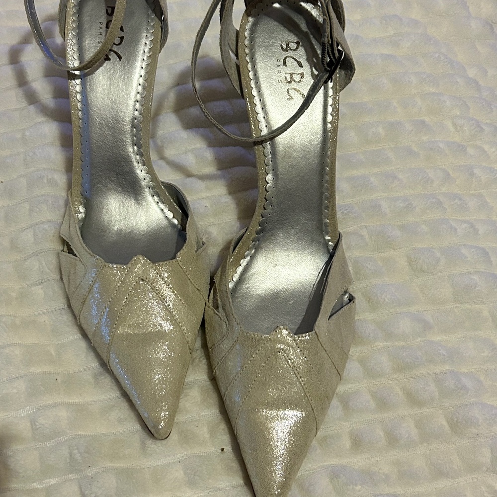 Pale Gold BCBG suede sandals